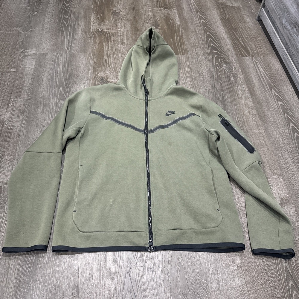 Nike Tech Fleece Full Zip Hoodie CU4489-380 Mens L Dark Olive Green